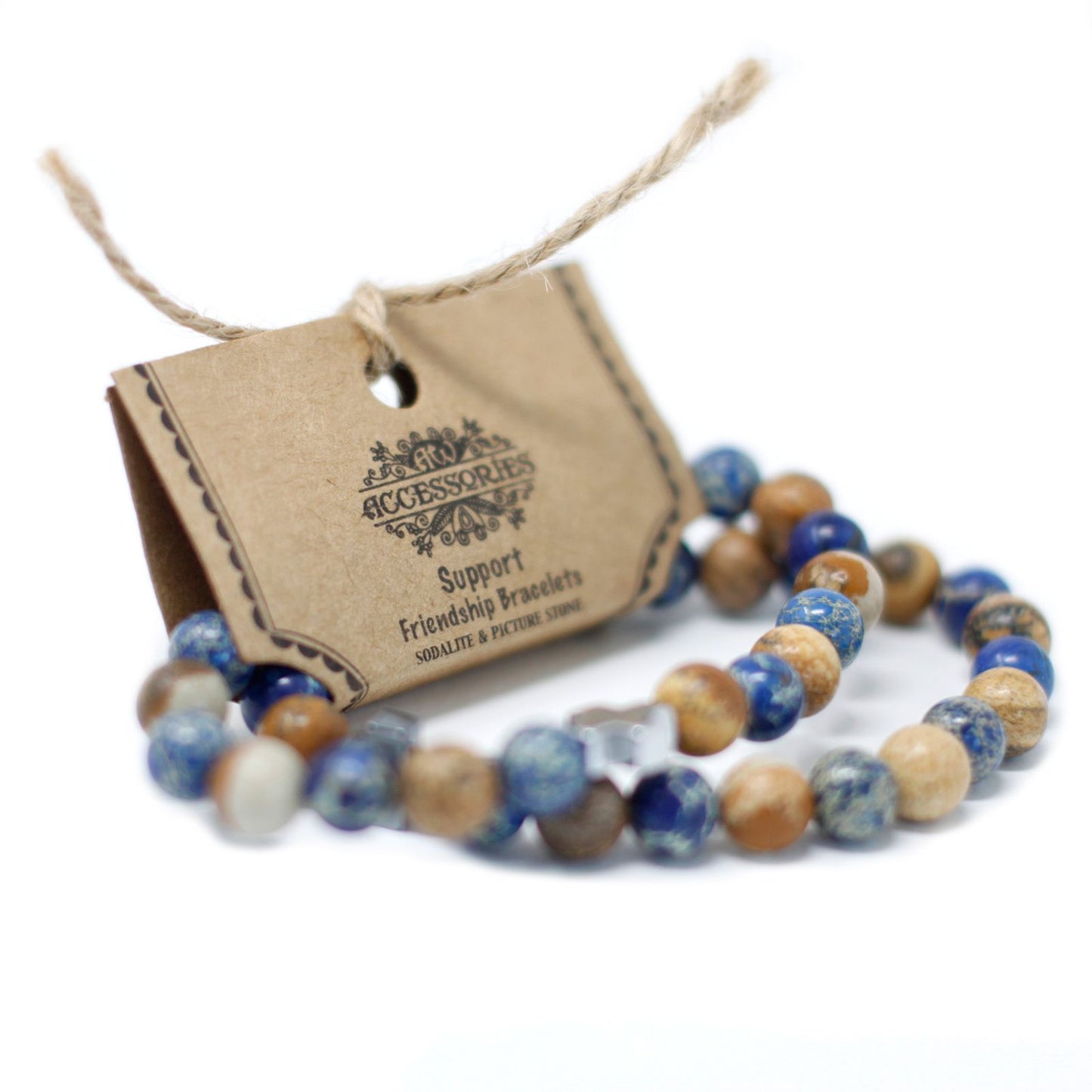 Support Gemstone Friendship Bracelet Set (2 Bracelets) – Sodalite & Picture Stone