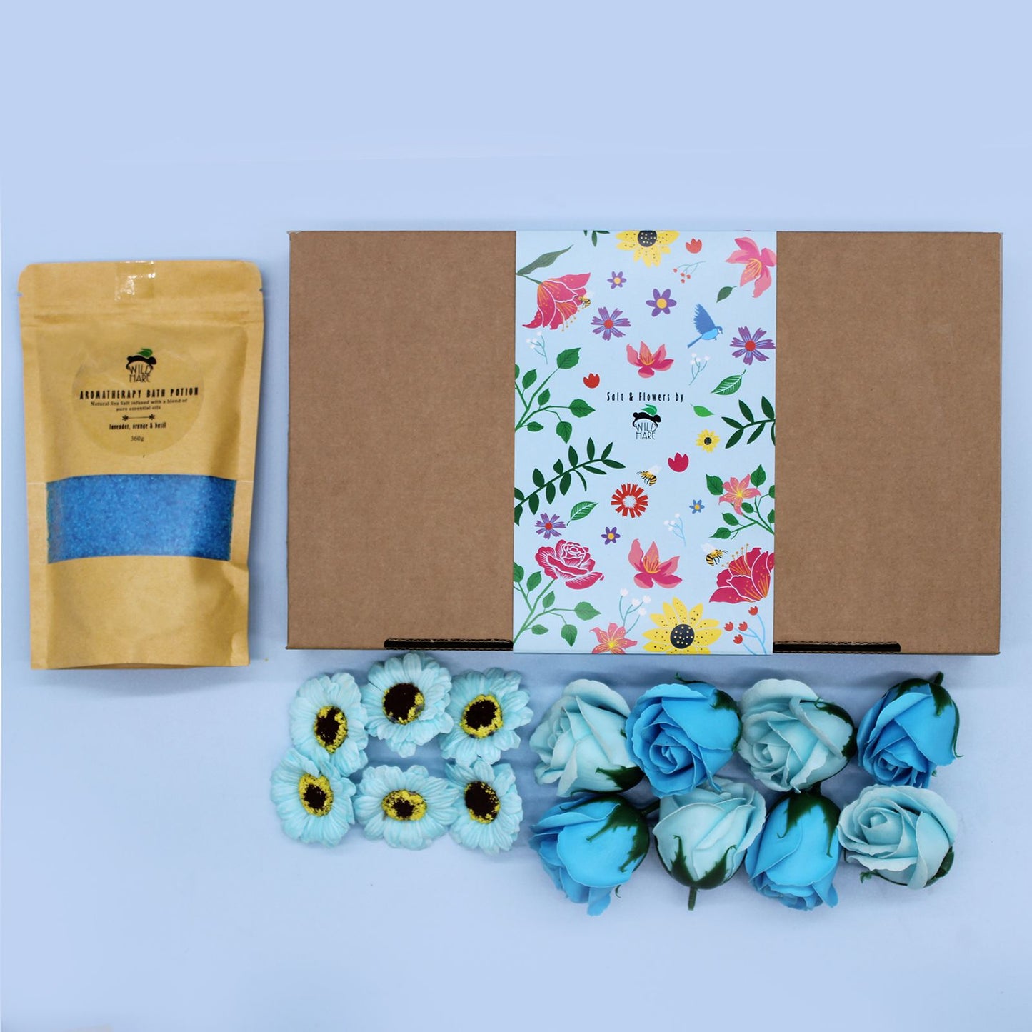 Bath Salt & Soap Flower Gift Set – Total Unwind (Lavender, Orange & Basil)