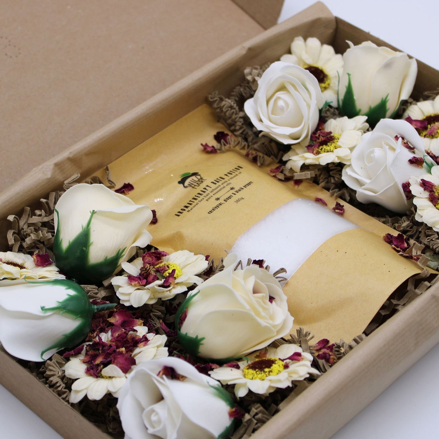 Bath Salt & Soap Flower Gift Set – Cold & Flu (Eucalyptus, Ginger & Black Pepper)