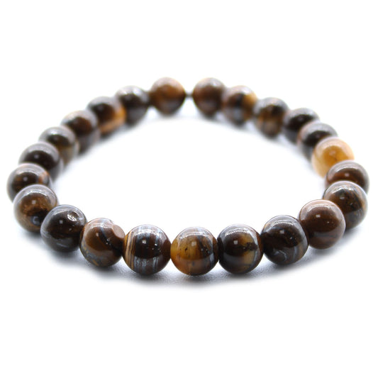 1x Power Bracelet - Tiger Eye with brown and black stones on a white background