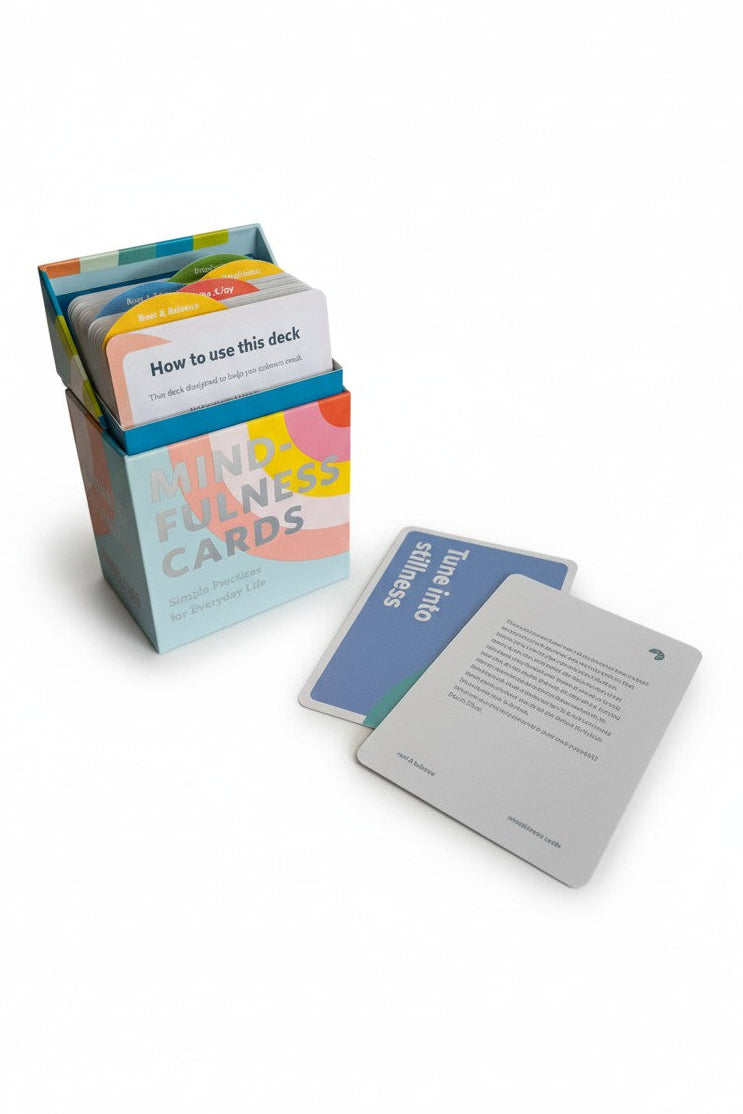 Set of mindfulness cards with a colorful box on a white background