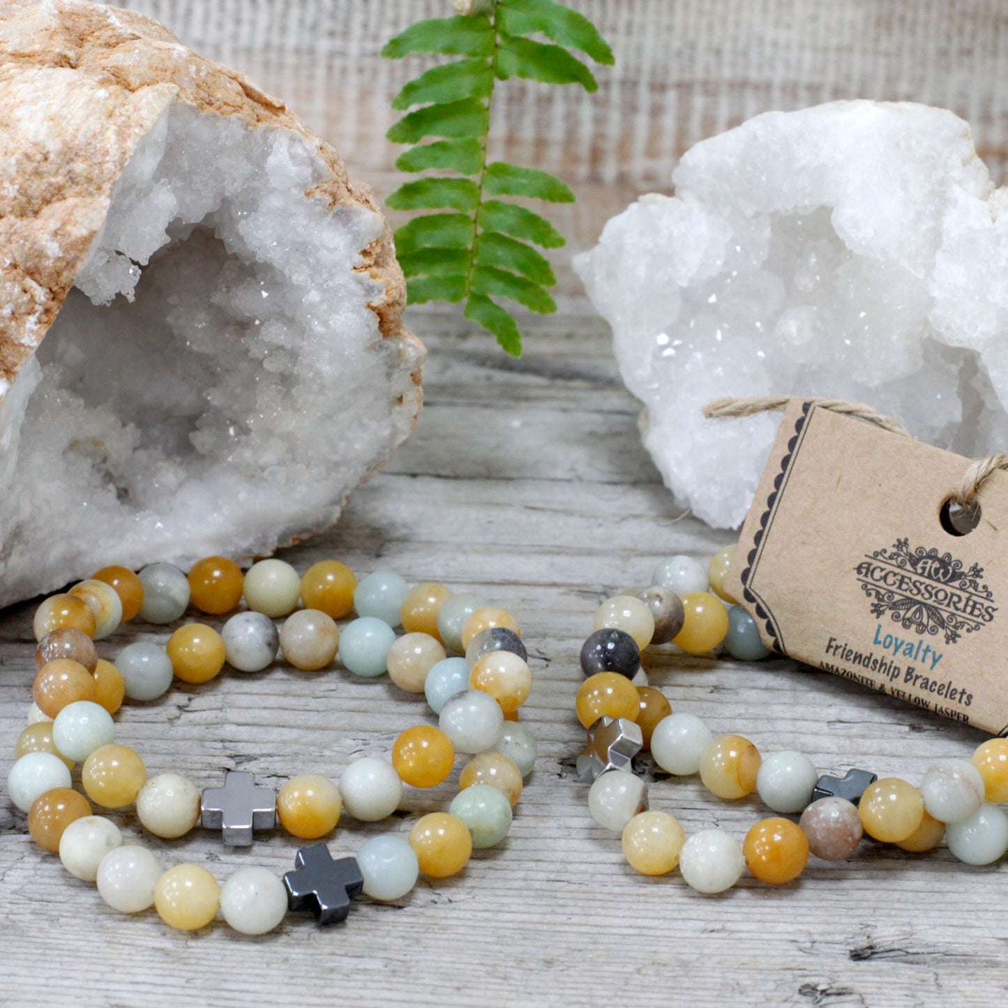 Loyalty Gemstone Friendship Bracelet Set (2 Bracelets) – Amazonite & Yellow Jasper