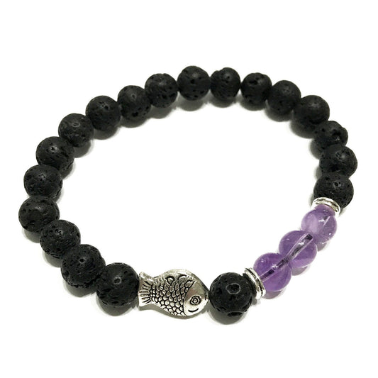 
Lava Stone & Amethyst Bracelet – Aromatherapy Diffuser Jewellery
