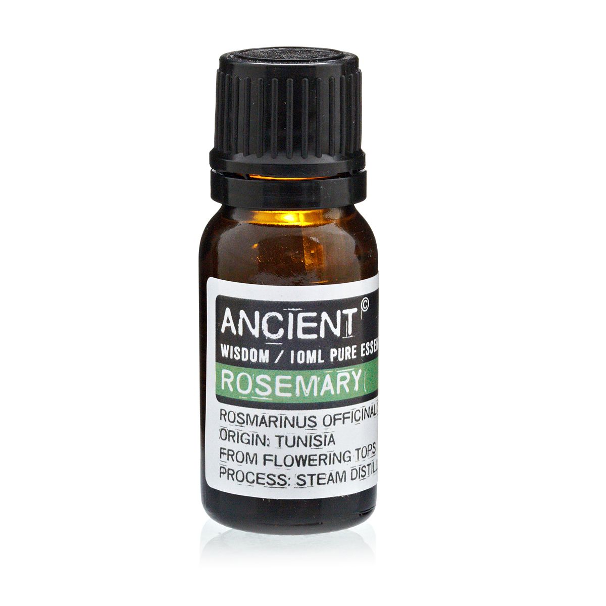Bottle of Rosemary essential oil on a white background