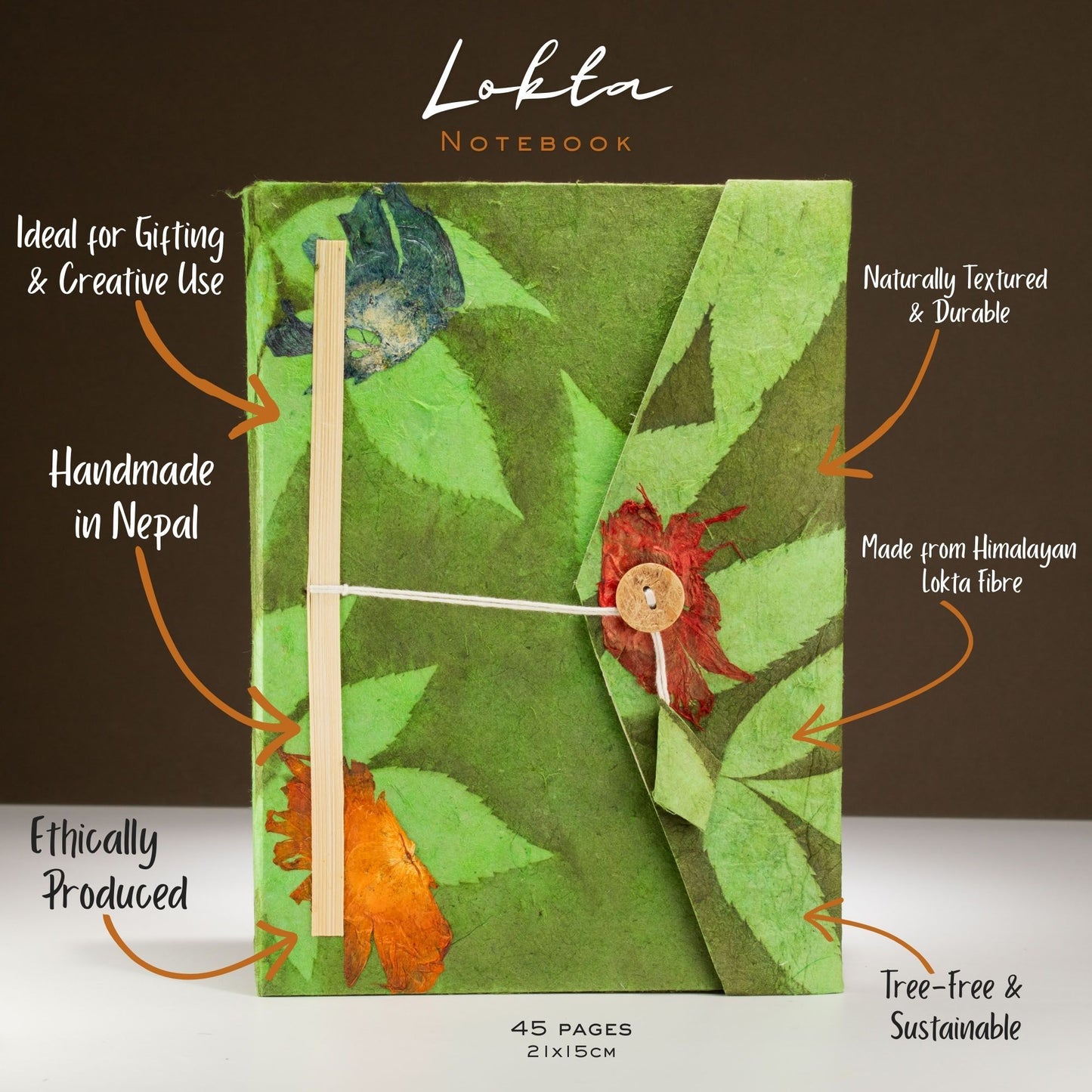 Lokta Floral Notebook – Moss Green (21 x 15 cm)