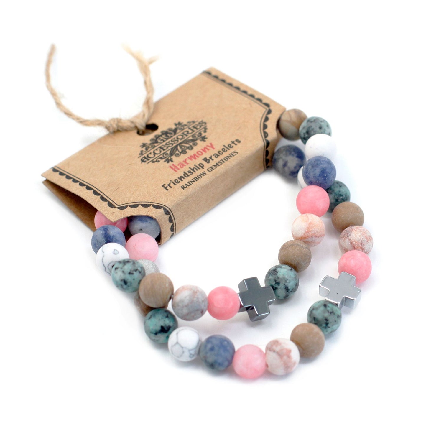 Harmony Rainbow Gemstone Friendship Bracelet Set (2 Bracelets)