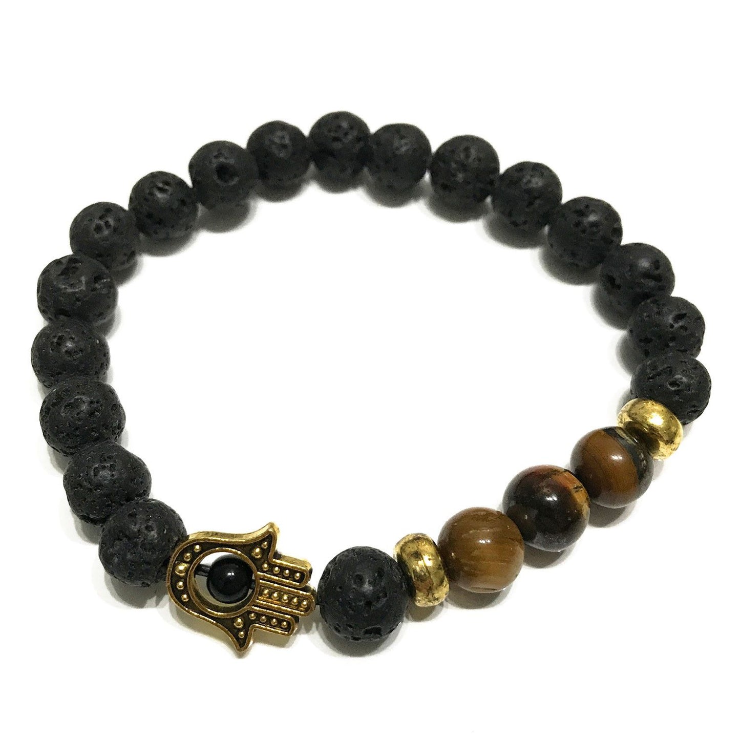 Lava Stone Bracelet - Hamsa Tiger-eye | Protection