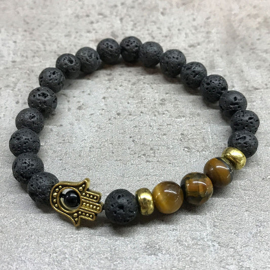 Lava Stone Bracelet - Hamsa Tiger-eye | Protection