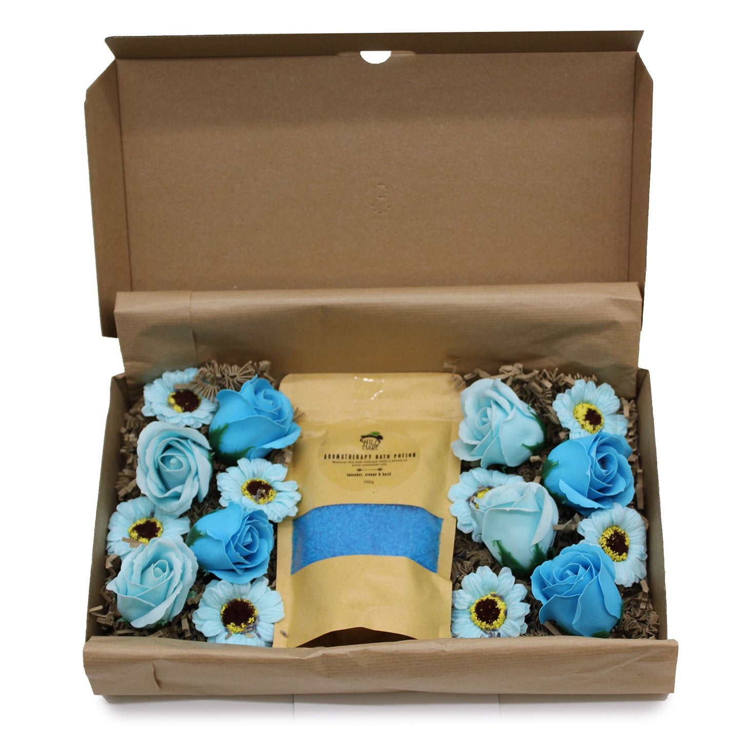 Bath Salt & Soap Flower Gift Set – Total Unwind (Lavender, Orange & Basil)