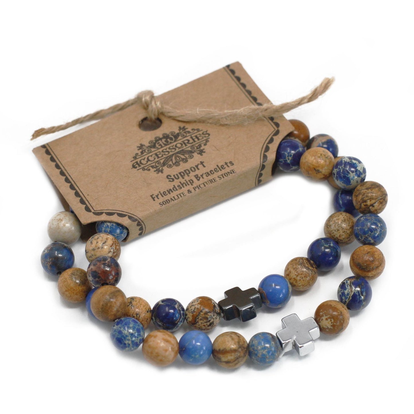 Support Gemstone Friendship Bracelet Set (2 Bracelets) – Sodalite & Picture Stone