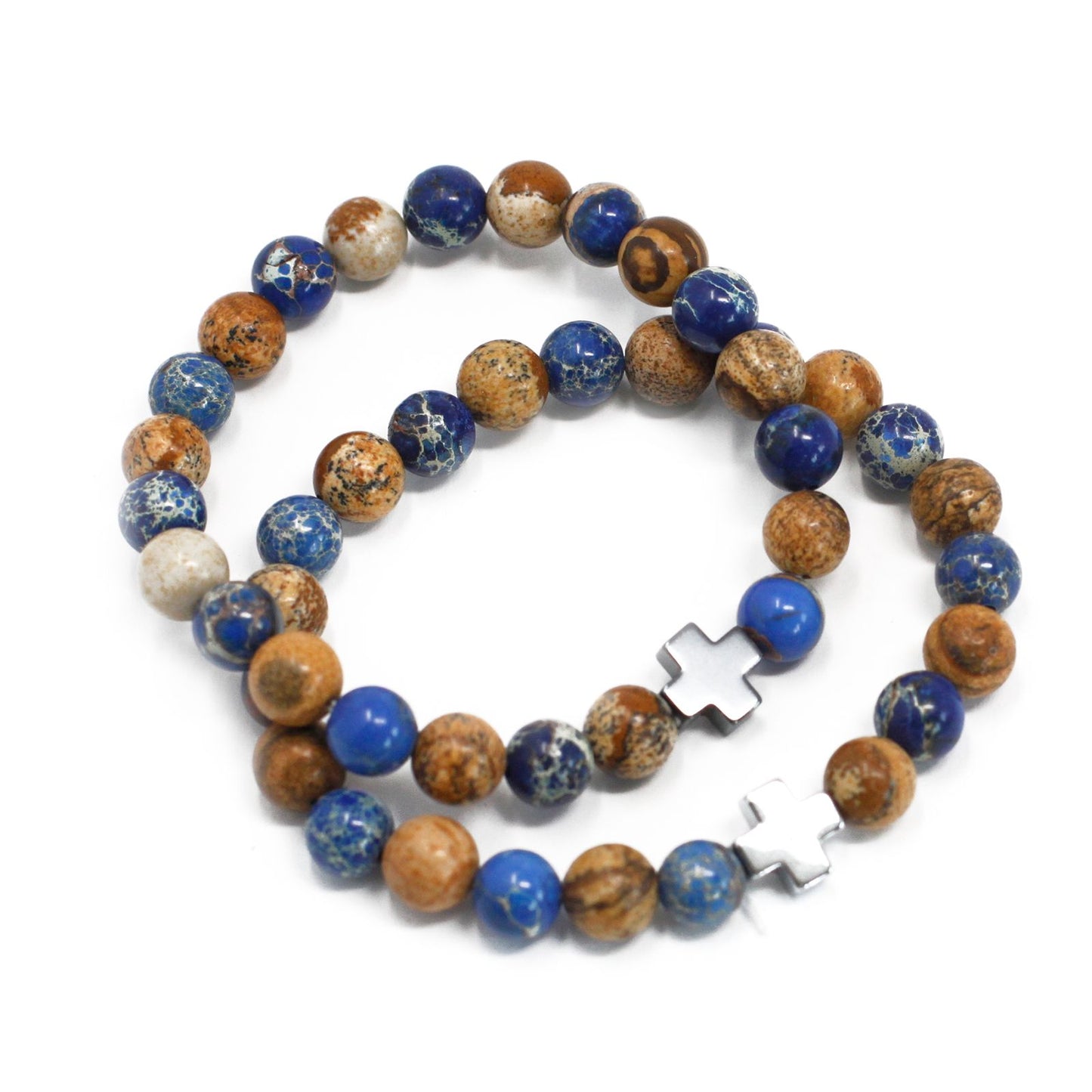 Support Gemstone Friendship Bracelet Set (2 Bracelets) – Sodalite & Picture Stone