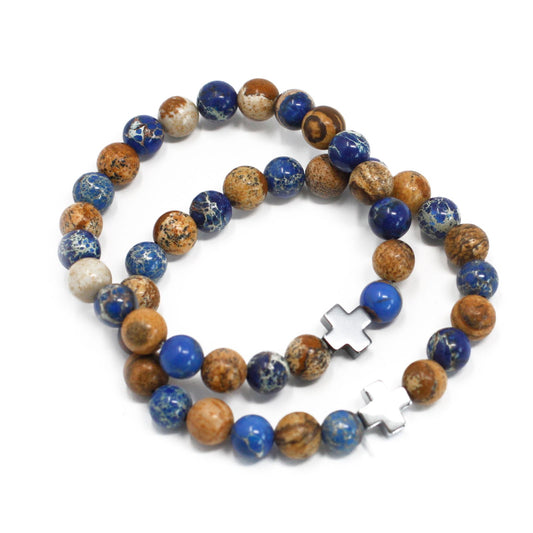 Support Gemstone Friendship Bracelet Set (2 Bracelets) – Sodalite & Picture Stone