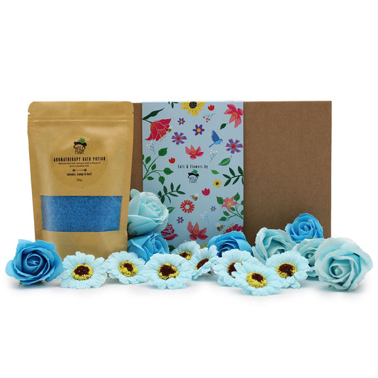Bath Salt & Soap Flower Gift Set – Total Unwind (Lavender, Orange & Basil)