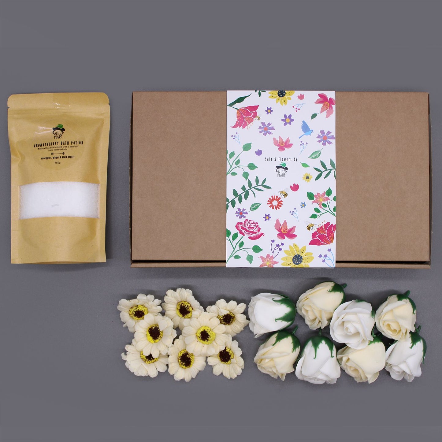 Bath Salt & Soap Flower Gift Set – Cold & Flu (Eucalyptus, Ginger & Black Pepper)