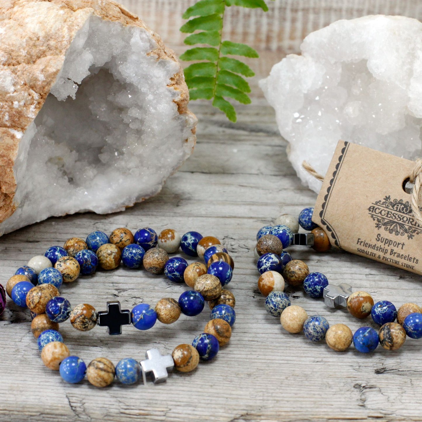 Support Gemstone Friendship Bracelet Set (2 Bracelets) – Sodalite & Picture Stone