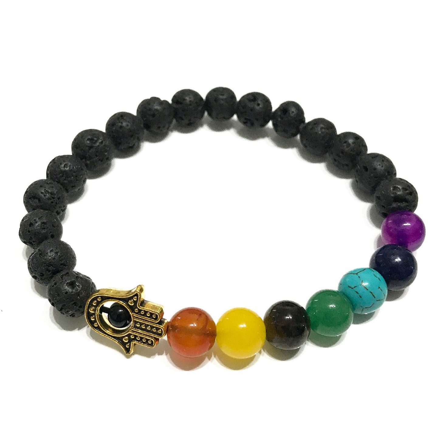 
7 Chakra Lava Stone Bracelet with Hamsa – Aromatherapy Diffuser