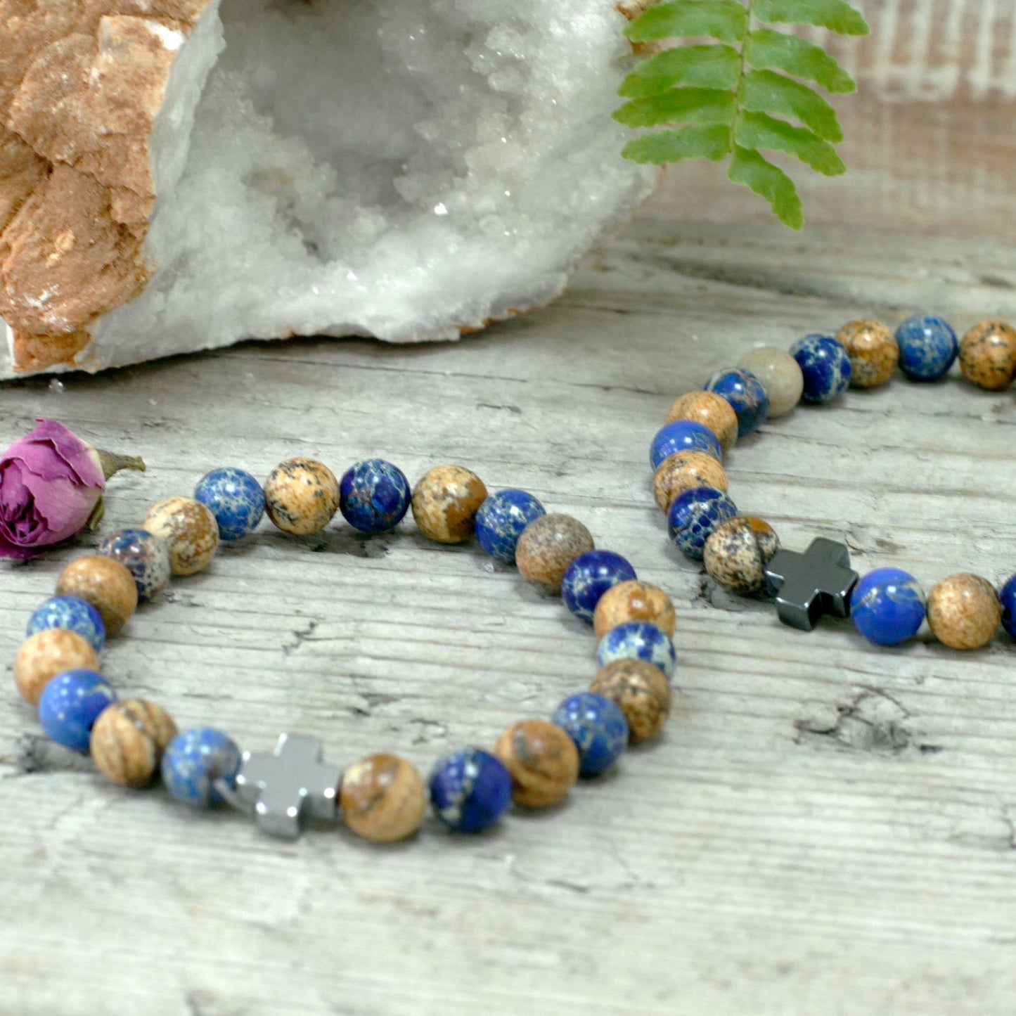 Support Gemstone Friendship Bracelet Set (2 Bracelets) – Sodalite & Picture Stone