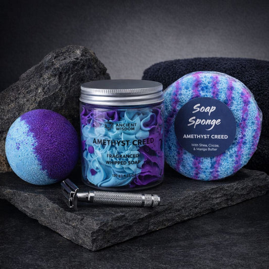 Men's Luxury Grooming Gift Set | Bold Bergamot & Birch Bath Bomb, Whipped Soap & Soap Sponge | Father's Day Gift for Him