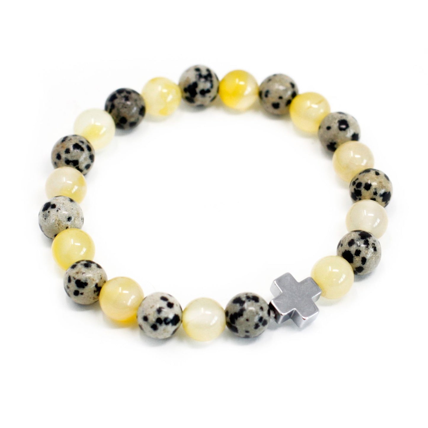 Protection Gemstone Friendship Bracelet Set (2 Bracelets) – Dalmatian Jasper & Yellow Agate