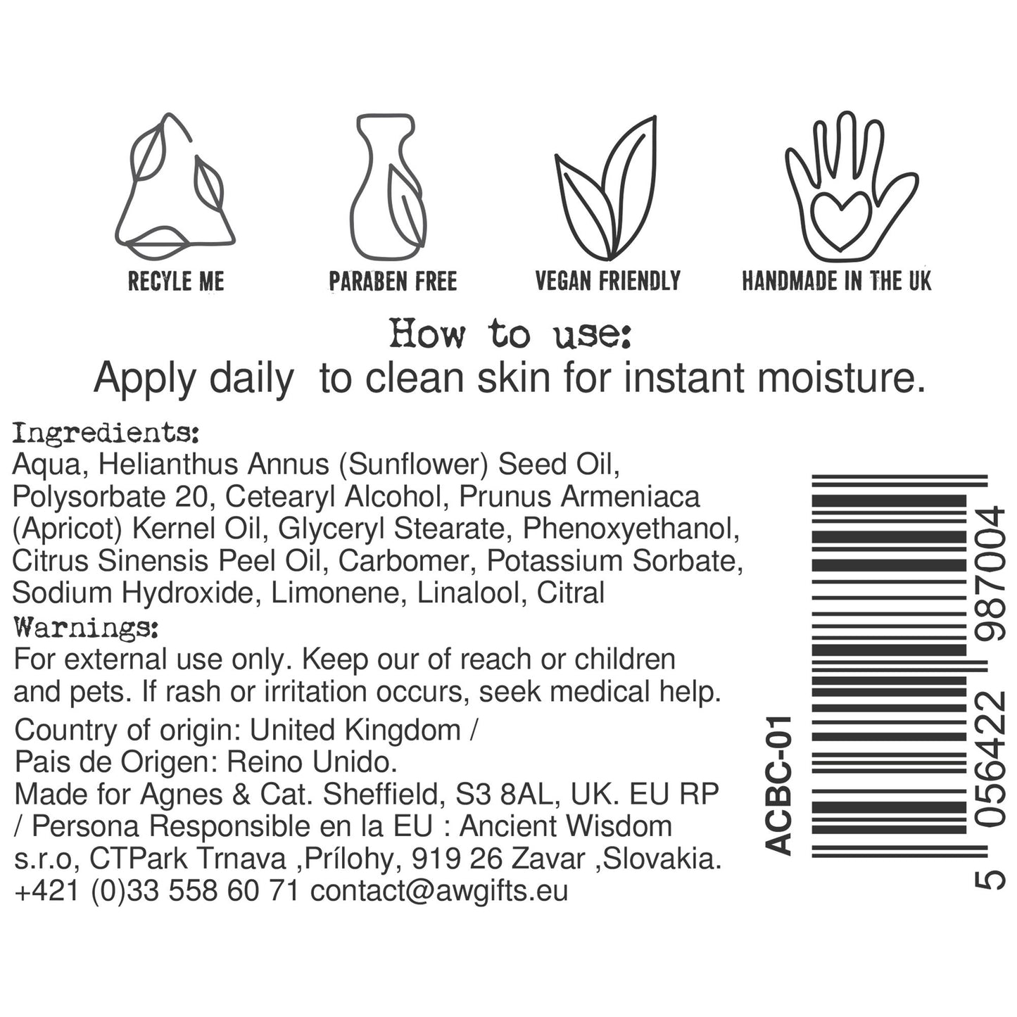 Agnes + Cat Hand & Body Cream | Clementine | 300ml