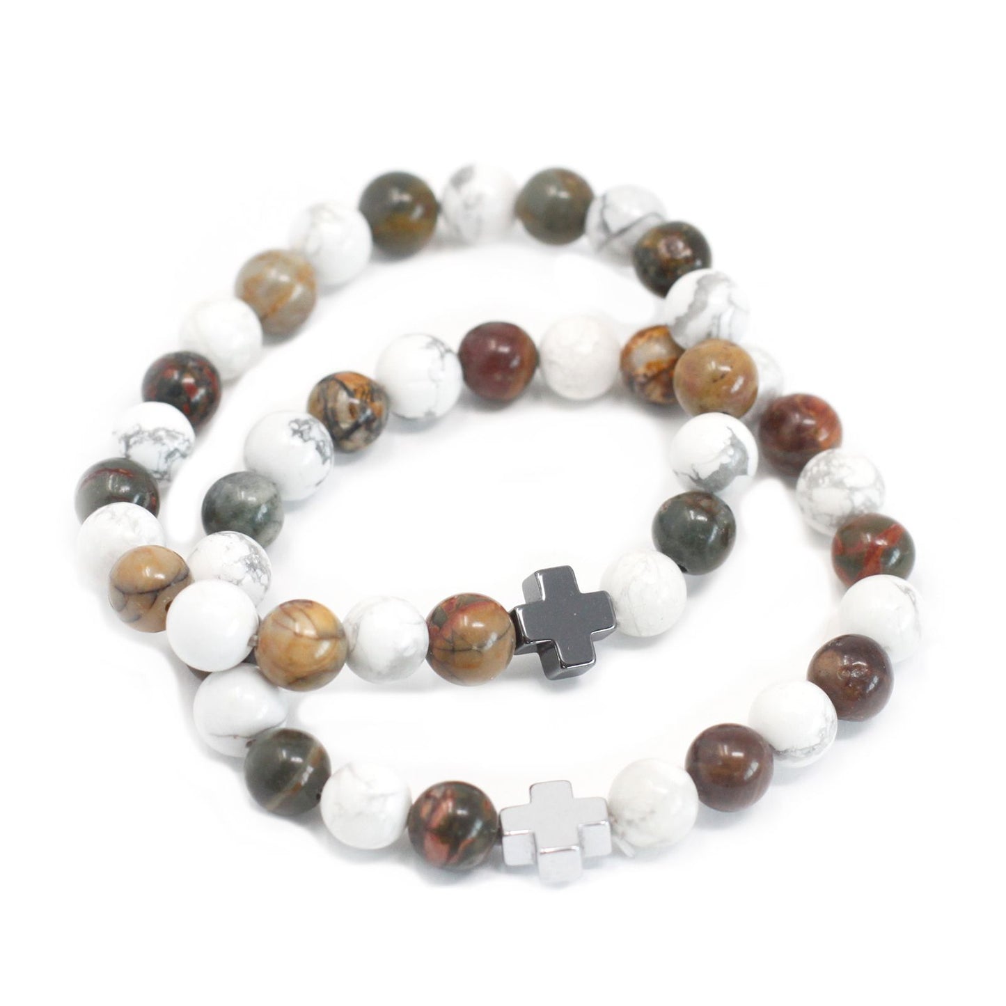 Peace Gemstone Friendship Bracelet Set (2 Bracelets) – Picasso Jasper & White Howlite