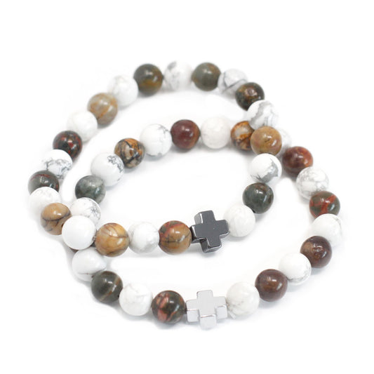 Peace Gemstone Friendship Bracelet Set (2 Bracelets) – Picasso Jasper & White Howlite