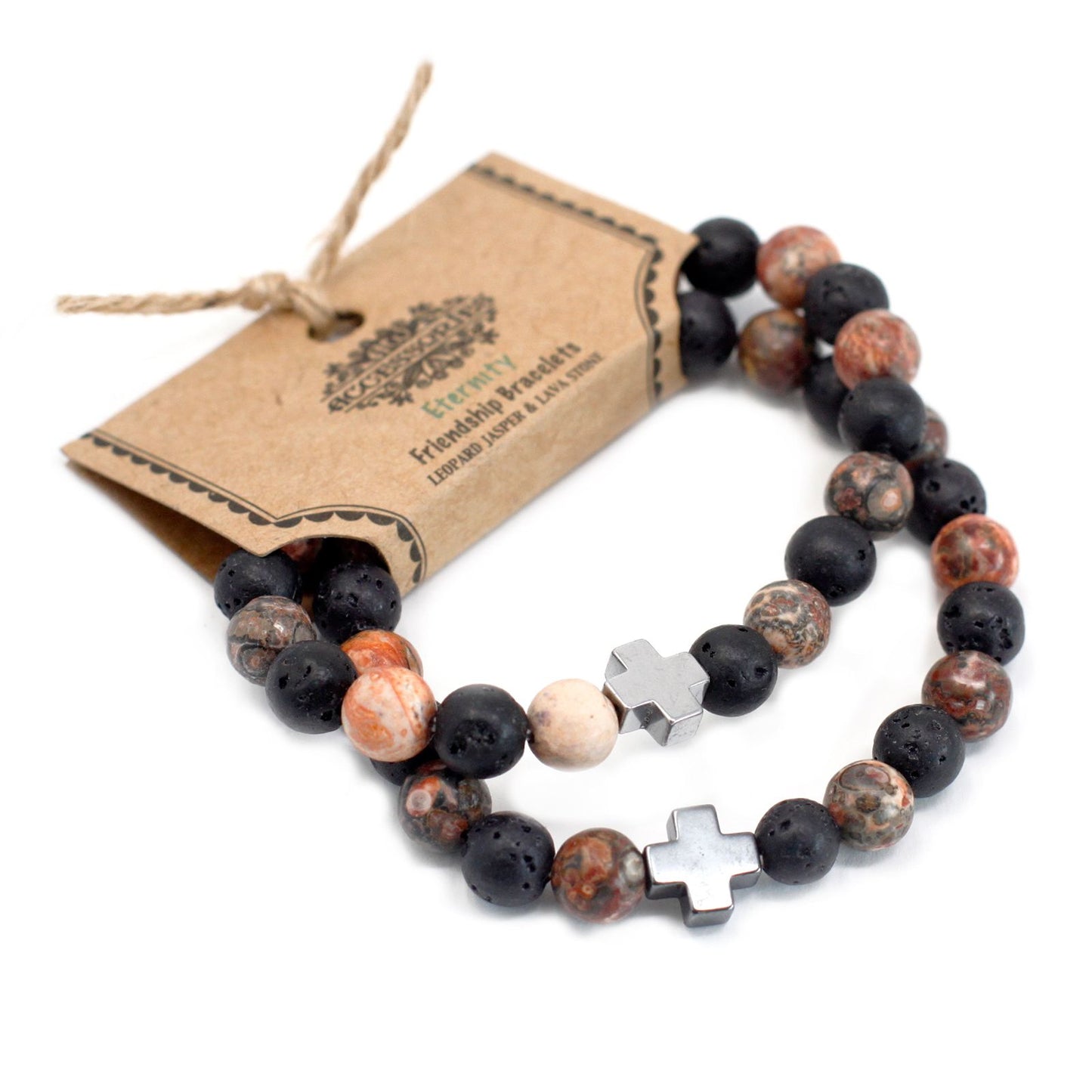 Eternity Gemstone Friendship Bracelet Set (2 Bracelets) – Leopard Skin Jasper & Lava Stone