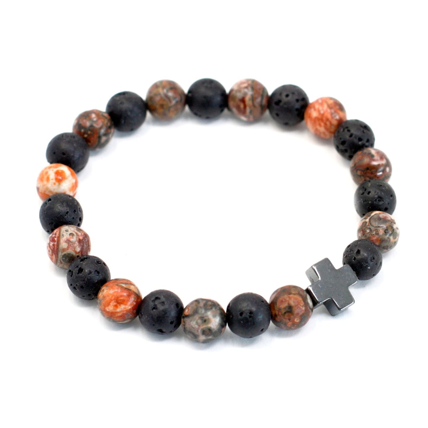 Eternity Gemstone Friendship Bracelet Set (2 Bracelets) – Leopard Skin Jasper & Lava Stone